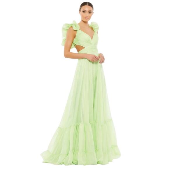 Mac Duggal NEW Size 8 Style 67911 Mint Iconic Ruffle Tiered Cut-Out Chiffon Gown - Picture 1 of 11